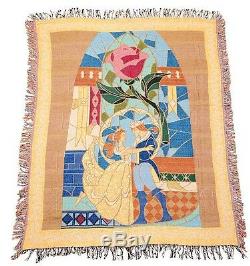 Disney Parks Beauty and the Beast Stained Glass Tapestry Woven Throw Blanket NEW 