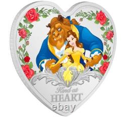 2021 Niue Disney BEAUTY & the BEAST 1 oz Silver Proof Heart Shaped Coin NGC PF70