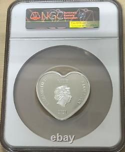 2021 Niue Disney BEAUTY & the BEAST 1 oz Silver Proof Heart Shaped Coin NGC PF70