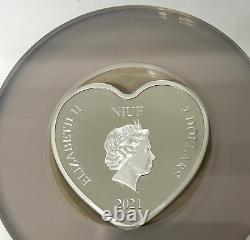 2021 Niue Disney BEAUTY & the BEAST 1 oz Silver Proof Heart Shaped Coin NGC PF70