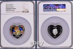 2021 Niue Disney BEAUTY & the BEAST 1 oz Silver Proof Heart Shaped Coin NGC PF70