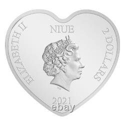 2021 Niue Disney BEAUTY & the BEAST 1 oz Silver Proof Heart Shaped Coin NGC PF70