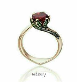 2.00ct Ruby Engagement Beauty of Beast Rose Ring Disney In 14k Rose Gold Over
