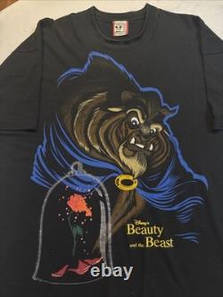 90s Disney Beauty and the Beast Portrait Rose Vintage Black TShirt Size XXL/XXXL