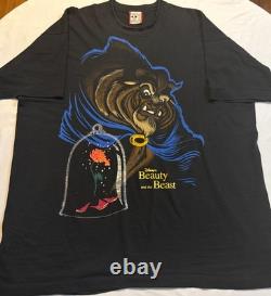 90s Disney Beauty and the Beast Portrait Rose Vintage Black TShirt Size XXL/XXXL