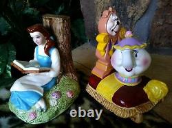 BEAUTY & BEAST BELLE, COGSWORTH, MRS. POTTS CERAMIC DISNEY BOOKENDS, MINT withSticker