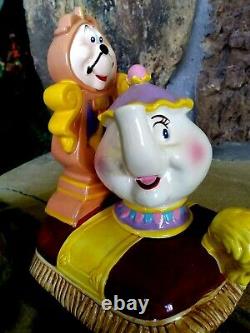 BEAUTY & BEAST BELLE, COGSWORTH, MRS. POTTS CERAMIC DISNEY BOOKENDS, MINT withSticker