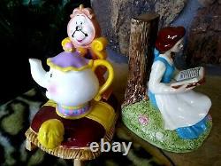 BEAUTY & BEAST BELLE, COGSWORTH, MRS. POTTS CERAMIC DISNEY BOOKENDS, MINT withSticker