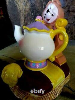 BEAUTY & BEAST BELLE, COGSWORTH, MRS. POTTS CERAMIC DISNEY BOOKENDS, MINT withSticker