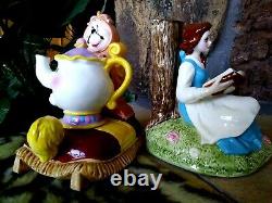 BEAUTY & BEAST BELLE, COGSWORTH, MRS. POTTS CERAMIC DISNEY BOOKENDS, MINT withSticker
