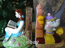 BEAUTY & BEAST BELLE, COGSWORTH, MRS. POTTS CERAMIC DISNEY BOOKENDS, MINT withSticker