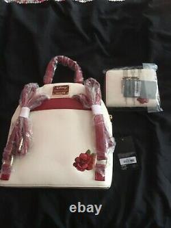 BNWT Disney Loungefly Bold As A Rose Beauty And The Beast Backpack And Wallet