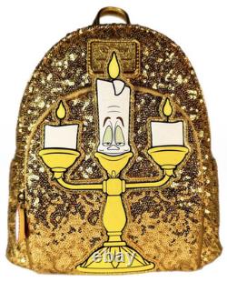 BNWT Loungefly Disney Beauty and the Beast Lumiere Gold Sequin Mini Backpack