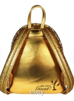 BNWT Loungefly Disney Beauty and the Beast Lumiere Gold Sequin Mini Backpack