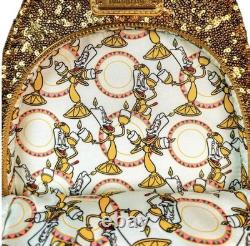 BNWT Loungefly Disney Beauty and the Beast Lumiere Gold Sequin Mini Backpack
