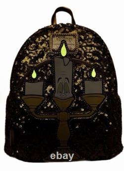 BNWT Loungefly Disney Beauty and the Beast Lumiere Gold Sequin Mini Backpack