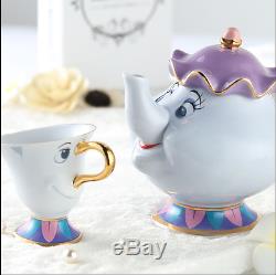 Beauty And The Beast Tea Set 1 Pot +3 Cups +1 Sugar Bowl Mrs Potts Chip Gift