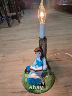 Beauty and the Beast ceramic lamp SCHMID Belle reading book under tree 1992-1993
