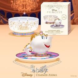 Charmed Aroma Disney Beauty & The Beast Chip & Mrs. Potts Candle Tray & Necklace