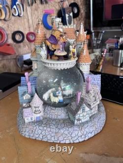 DISNEY BEAUTY & THE BEAST MUSICAL VILLAGE/CASTLE SNOW GLOBE LIGHT UP WithBLOWER