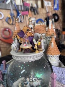 DISNEY BEAUTY & THE BEAST MUSICAL VILLAGE/CASTLE SNOW GLOBE LIGHT UP WithBLOWER