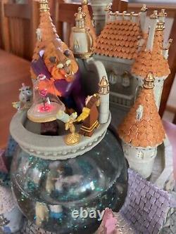DISNEY BEAUTY & THE BEAST MUSICAL VILLAGE/CASTLE SNOW GLOBE LIGHT UP WithBLOWER