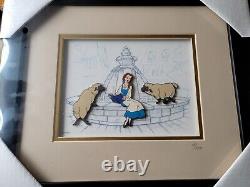 DISNEY'S BEAUTY AND THE BEAST BELLE With SHEEP AT FOUNTAIN FRAMED PIN SET LE1000