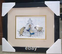 DISNEY'S BEAUTY AND THE BEAST BELLE With SHEEP AT FOUNTAIN FRAMED PIN SET LE1000