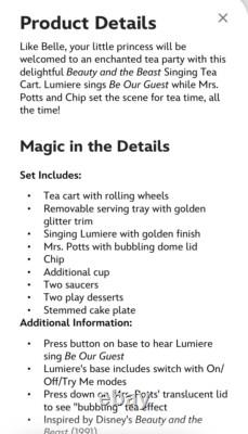 Disney Beauty And The Beast Be Our Guest Singing Tea Cart Play Set-new