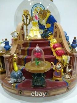 Disney Beauty And The Beast Flickering Lighted Fireplace Music Box Snow Globe