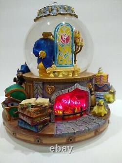 Disney Beauty And The Beast Flickering Lighted Fireplace Music Box Snow Globe