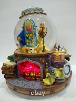 Disney Beauty And The Beast Flickering Lighted Fireplace Music Box Snow Globe