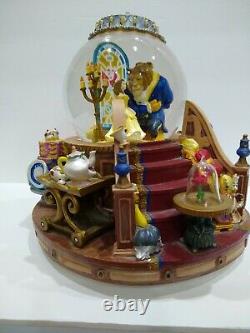 Disney Beauty And The Beast Flickering Lighted Fireplace Music Box Snow Globe