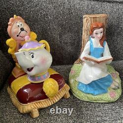 Disney Beauty & Beast Bookends Ceramic Belle Mrs Potts Cogsworth 5.5 6 Japan