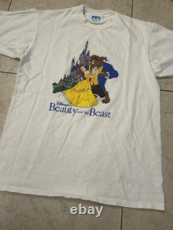 Disney Beauty & The Beast 1990s Vintage Character Fashion Tag Cartoon Tee Large