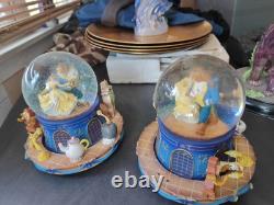Disney Beauty & The Beast Musical Glitter Globe-SET OF (2)-Very Rare Discontined