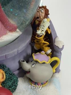 Disney Beauty & The Beast Winter Bird Feeding Scene Musical Snow Globe Mint