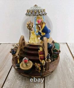 Disney Beauty and The Beast Music Snow Globe Fireplace Tested And Working