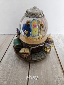 Disney Beauty and The Beast Music Snow Globe Fireplace Tested And Working