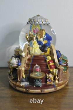 Disney Beauty and The Beast Music Snow Globe Fireplace Working Lights Mint withBox