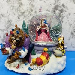 Disney Beauty and the Beast Belle Musical Snow Globe Winter Scene Feeding Birds