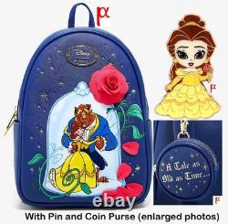 Disney Beauty and the Beast Belle Rose Backpack Purse & Loungefly Pin Exclusive