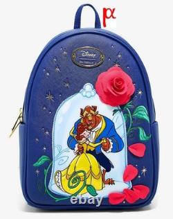 Disney Beauty and the Beast Belle Rose Backpack Purse & Loungefly Pin Exclusive