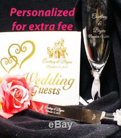 Disney Beauty and the Beast Wedding Cake Topper lot Glasses, knife, server, book