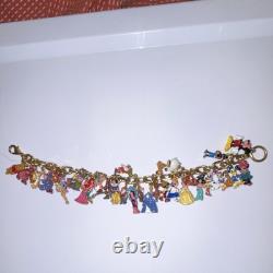 Disney Character Charm Bracelet Gold Tone Mickey, Snow White, Beauty & Beast
