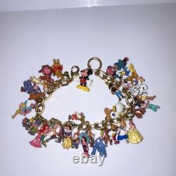 Disney Character Charm Bracelet Gold Tone Mickey, Snow White, Beauty & Beast