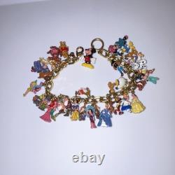 Disney Character Charm Bracelet Gold Tone Mickey, Snow White, Beauty & Beast