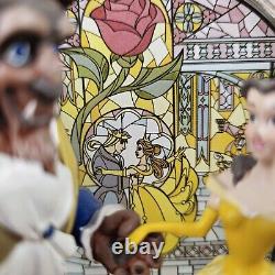 Disney Direct Beauty and the Beast Figurine Arched Stained Glass Window Red Rose