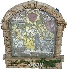 Disney Direct Beauty and the Beast Figurine Arched Stained Glass Window Red Rose