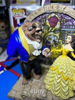 Disney Direct Beauty and the Beast Figurine Stained Glass Arched Window Red Rose